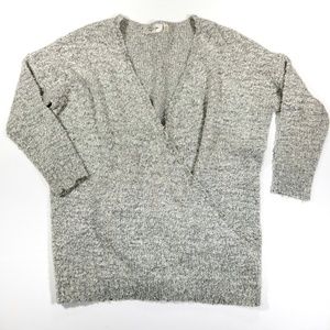 RD Style Gray Boucle Surplice Wrap Sweater Medium